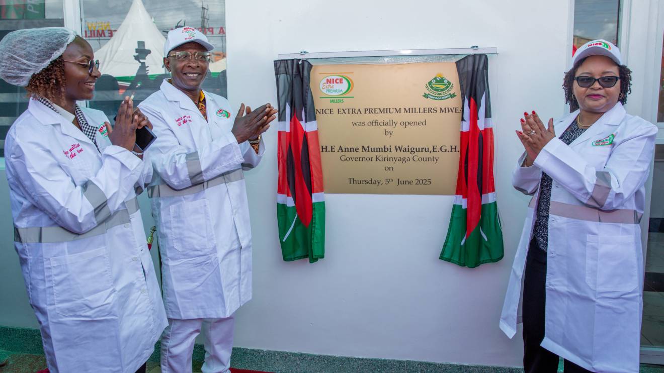 Anne Waiguru (Right) commissioning Nice Extra Premium Millers Mwea. PHOTO/COURTESY